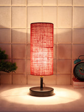 Wood Table lamp with Pink Jute Shade (ACAP13)